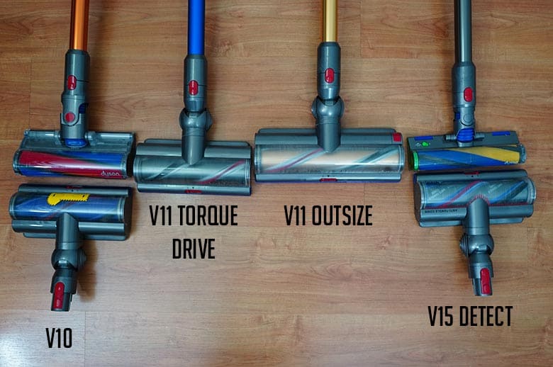 Dyson V15 vs V11 Outsize vs V11 Torque Drive vs V10 cleaning head variance 7